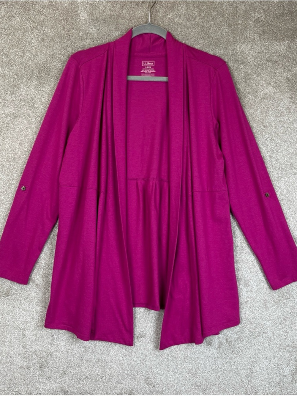 LL Bean Cardigan Womens Large Pink Cotton Blend Lightweight Stretch- 4709